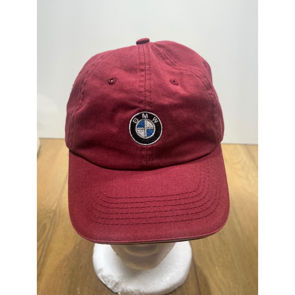 BMW Lifestyle Maroon Burgundy Embroidered Logo Adjustable Strapback Dad Hat Cap